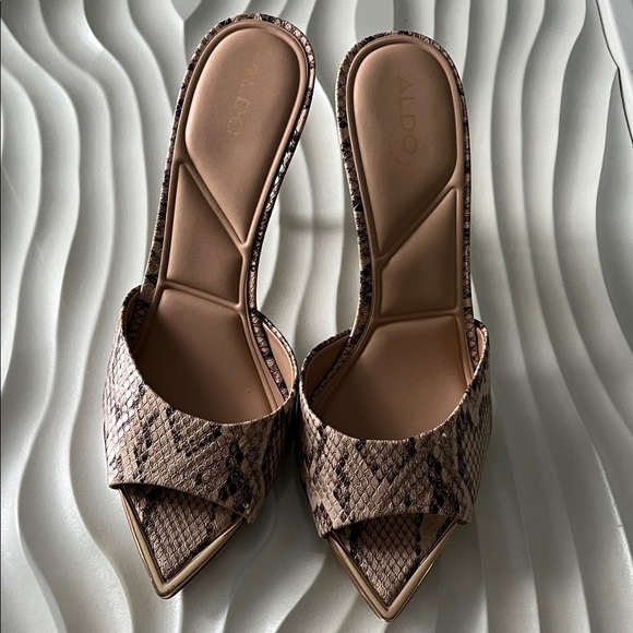 Aldo Shoes - ALDO Brown Snake-Print Pointed Slide Mules